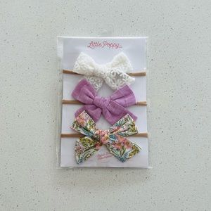 NEW Little Poppy Co Original Nylon Headband Hair Bows Set of 3 Size 3 Mo-3 Years